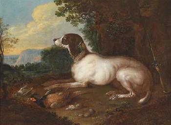 Landscape with a hound and shot wildfowl by 
																	Anton Enzinger