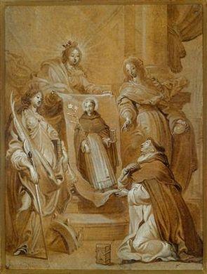 The Virgin Mary presenting a portrait of Saint Anthony by 
																	Anthonie Sallaert