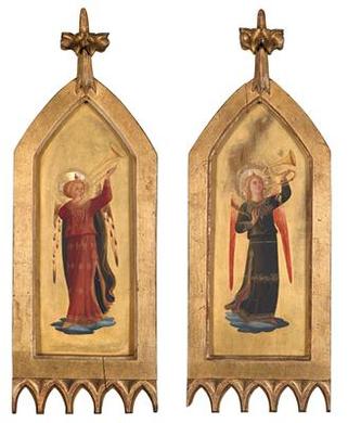 Two angels playing by 
																	Fra Angelico