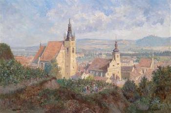 View over Krems of Göttweig Abbey by 
																	Otto Luhde