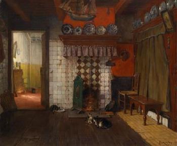 Interior with kittens by 
																	Carl Emil Mucke