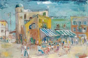 Piazza in Italy with a small cafe by 
																	Fritz Itzinger