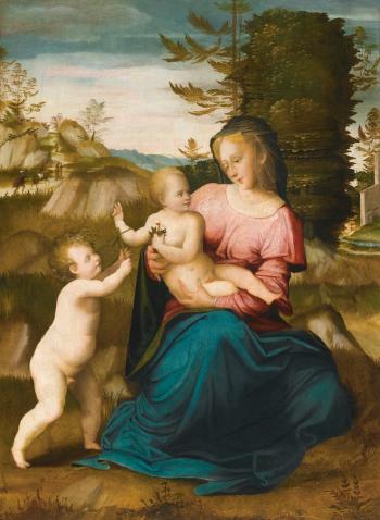 The Madonna And Child In A Landscape With The Infant Saint John The Baptist by 
																	Giovanni di Lorenzo Larciani