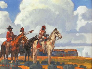 Three Navajo Horsemen by 
																	Dennis Ziemienski