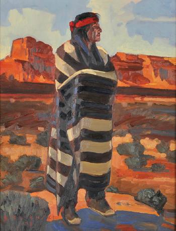 Navajo In First Phase Chief's Blanket by 
																	Dennis Ziemienski