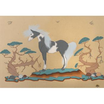 Untitled, depicting a horse in a rocky landscape by 
																	Quincy Tahoma