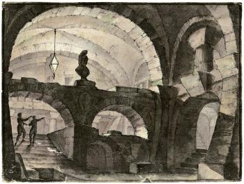 Bühnenbildentwürfe zu einem Kerkergewölbe und einer Grotte by 
																	Angelo Quaglio