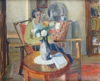 Femme assise au salon by 
																	Andre Rageade