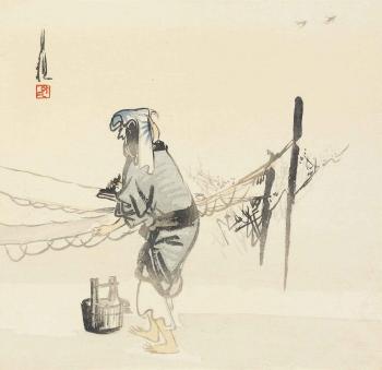 A woman dying cloth by 
																	Gekko Ogata