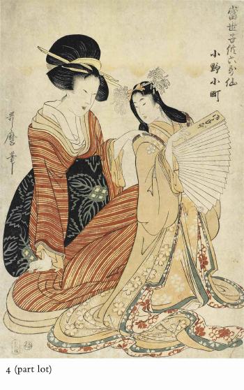 A group of eight designs of bijin, some forming parts of triptychs by 
																	Kitigawa Utamaro II