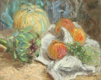 Still life with fruit  and artichoke by 
																			Louis Jacque-Monteil