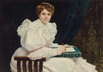 Portrait einer jungen Frau im weißen Spitzenkleid by 
																	Eugenio Vivo Tarin