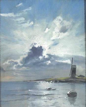 Küstenlandschaft mit Windmühle by 
																	Georges Roussin