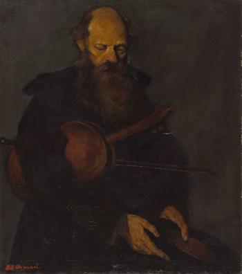 Portrait eines bärtigen Mannes mit Streichinstrument, meisterlich charakterisiert by 
																			Paul Hans Ohmert