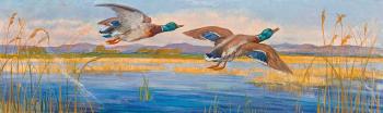 Auffliegende Wildenten an einem See by 
																	Albert Janesch