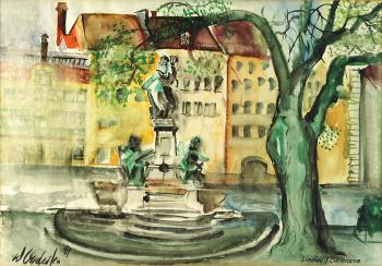 Blick auf den Lindavia-Brunnen auf dem Reichsplatz in Lindau by 
																	Walter Onderka