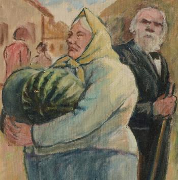 Older woman carrying watermelon by 
																			Ivan Garikov