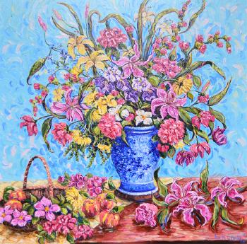 Flower Arrangement in a Blue Vase by 
																			Ann Coplean