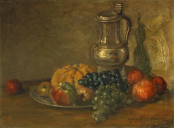 A still life with grapes, apples and a tankard by 
																	Joseph van de Wall Perne