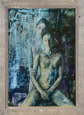 Deux femmes sur fond bleu by 
																	Guy Mytych