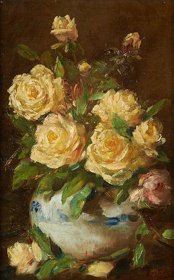 Vase fleuri de roses jaunes by 
																	Alfred Ruytinx