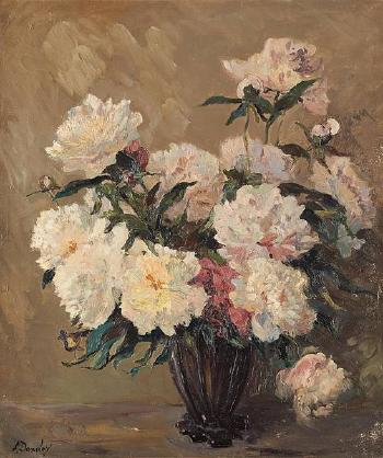 Vase fleuri de pivoines by 
																	Albert Dandoy