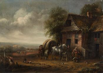 Landschaft Mit Bauernhaus Und Reisenden Auf Der Rast by 
																	Cornelis van Essen
