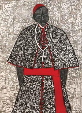 Africa high priest in white conclave by 
																	Victor Ehikhamenor