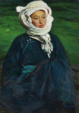 The Mongolian Girl with a White Scarf by 
																	 Zhan Jianjun