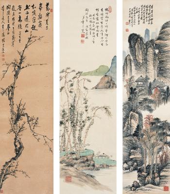 Autumn mountain; Autumn landscape; Ink plum blossom by 
																	 Zhang Qinliang