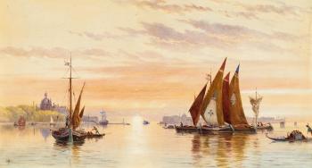 Morgendämmerung in der Lagune vor Venedig by 
																			Henry Pilleau