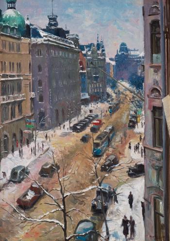 Vinter view over Birger Jarlsgatan by 
																	Bernhard Oscarsson