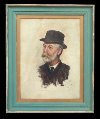 Portrait of a man in a bowler hat, Possibly Andrew Carnegie by 
																			Charles Martin Hardie