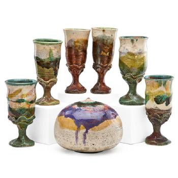 Six Goblets And a Closed-form Vase by 
																	Nancy Jurs