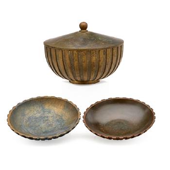 Pair Of Dishes And Lidded Bowl by 
																			 Tinos Bronce