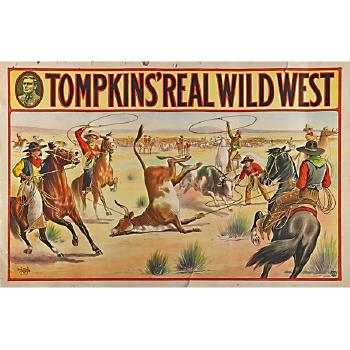 Native American powwow. Cow roping. Frontier past times. Display of Wild West show activities. Cowboy roundup by 
																			 Donaldson Lithograph Company