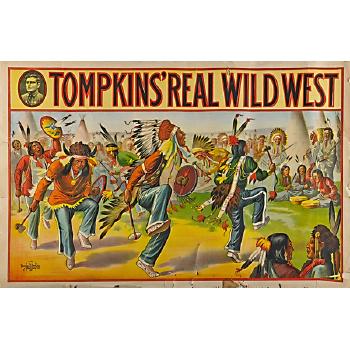Native American powwow. Cow roping. Frontier past times. Display of Wild West show activities. Cowboy roundup by 
																			 Donaldson Lithograph Company