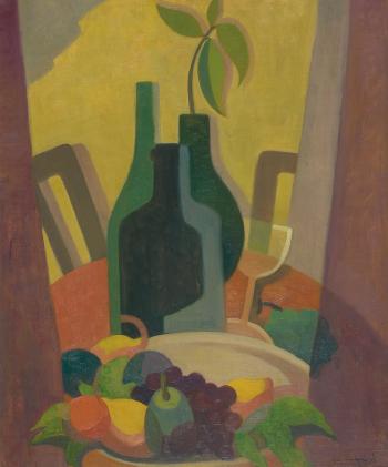 Still life with bottles and fruit by 
																	Alison Rehfisch