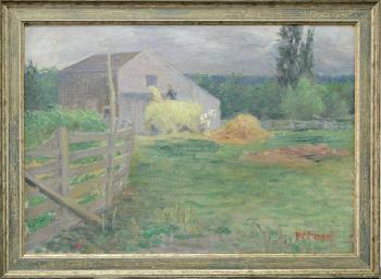 Landscape with Farmer Pitching Hay by 
																			Harold A Streator