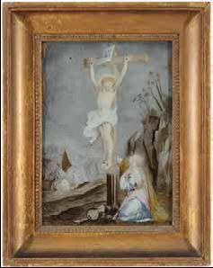 Vor gewolktem Himmel Christus am Kreuz. Zu seinen Füssen kniet die trauernde Hl. Maria Magdalena by 
																	Anna Barbara von Esch