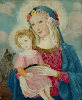 Virgin and child with cat by 
																	Enrique Ochoa