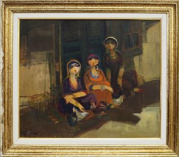 Three women in an interior by 
																	Shakir Alalousi