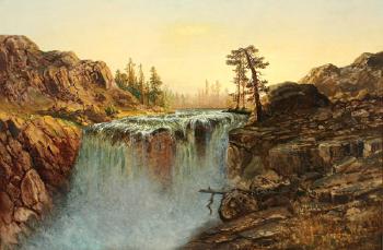 Rocky Gorge with Waterfall by 
																	James Astbury Hammersley