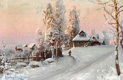 Winter in a Russian village at sunset by 
																	Valerian V Babadin
