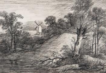 Wooded landscape with mill by 
																	George Frost
