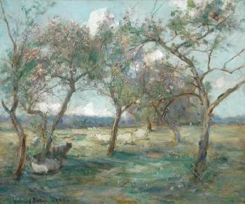 Landscape with sheep in an orchard by 
																	Alexander Wellwood Rattray