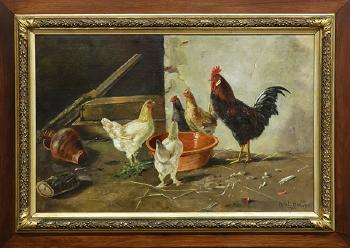 Farmyard with chickens by 
																			Paul E Harney