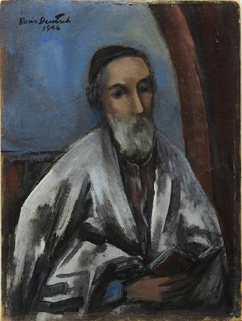 Man with book and couple. Rabbi by 
																			Boris Deutsch