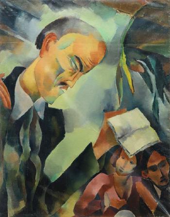 Man with book and couple. Rabbi by 
																			Boris Deutsch