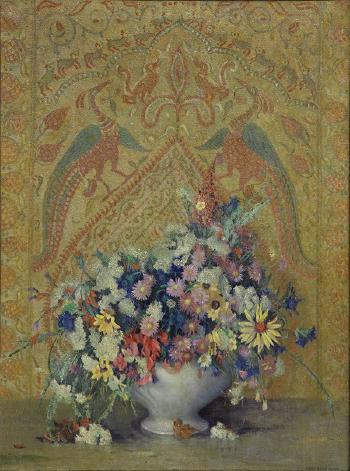 Still life with tapestry by 
																			Albert Byron Olson